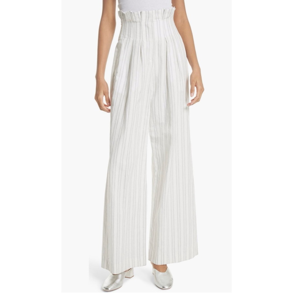 Rebecca Taylor - White Striped High Rise Wide-Leg Pants